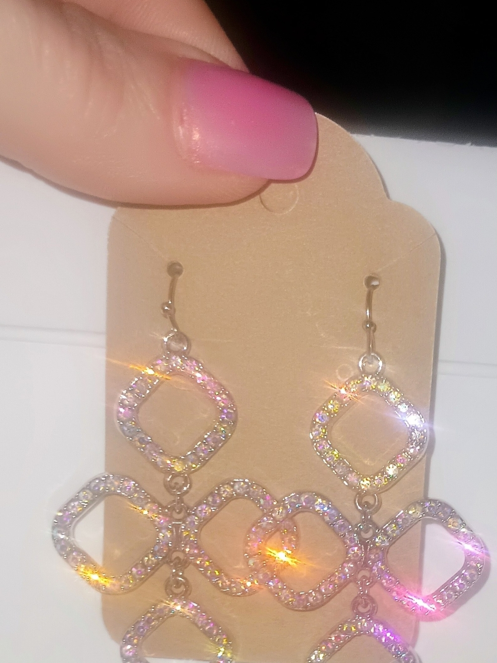 Sparkling Pink Multi-Diamond Shape Drop Earrings